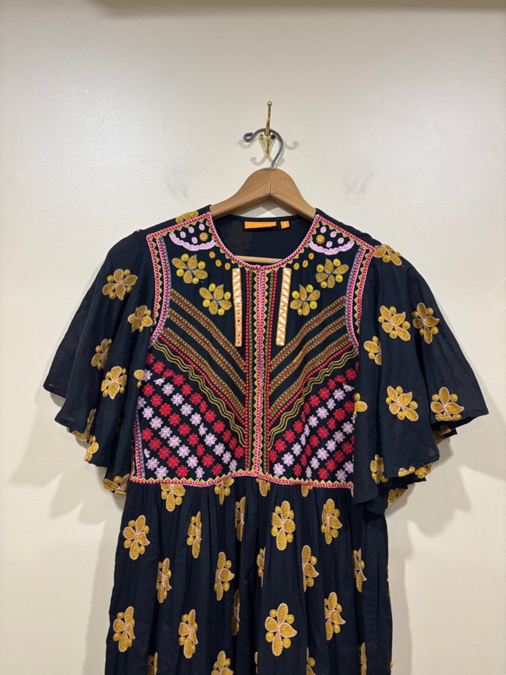 Oliphant Black Maxi Dress with Mustard Floral & Multicolor Embroidery - Picture 10 of 15